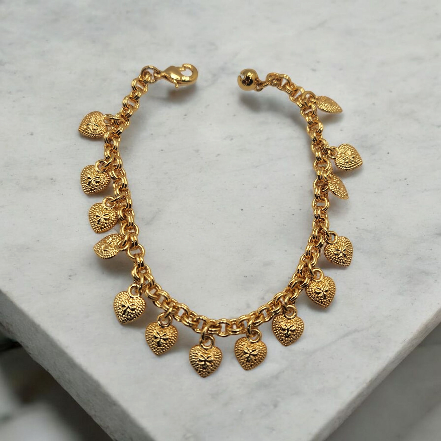 Heart charm 24k gold plated bracelet