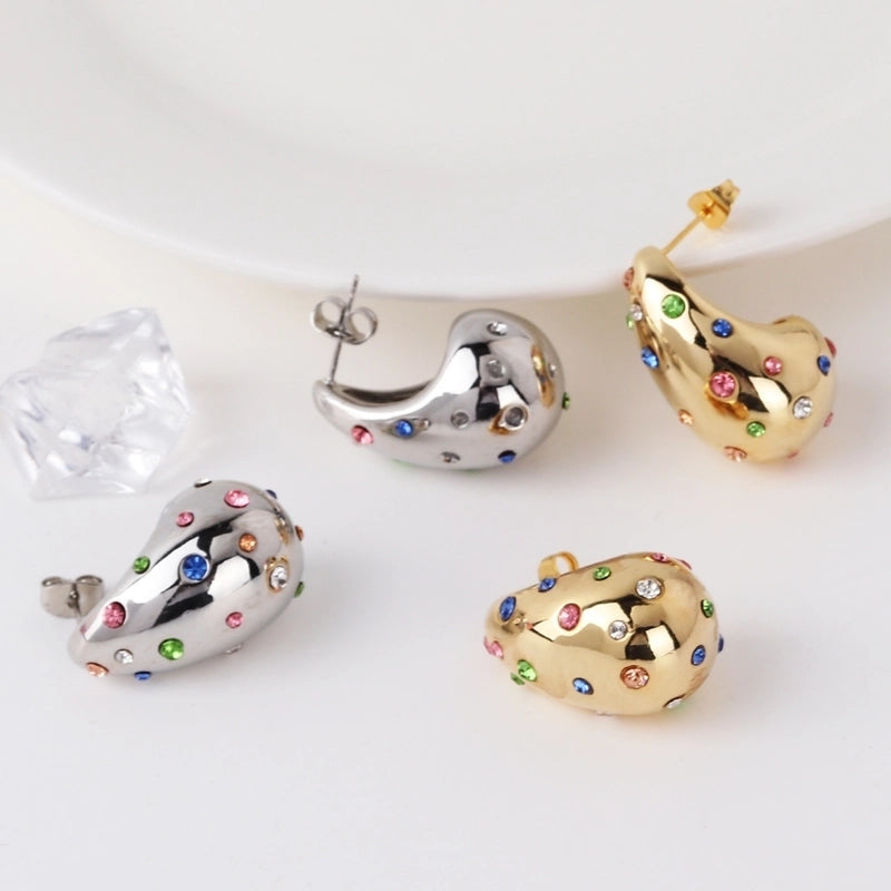 Vintage style water droplets 18k gold plated ear studs
