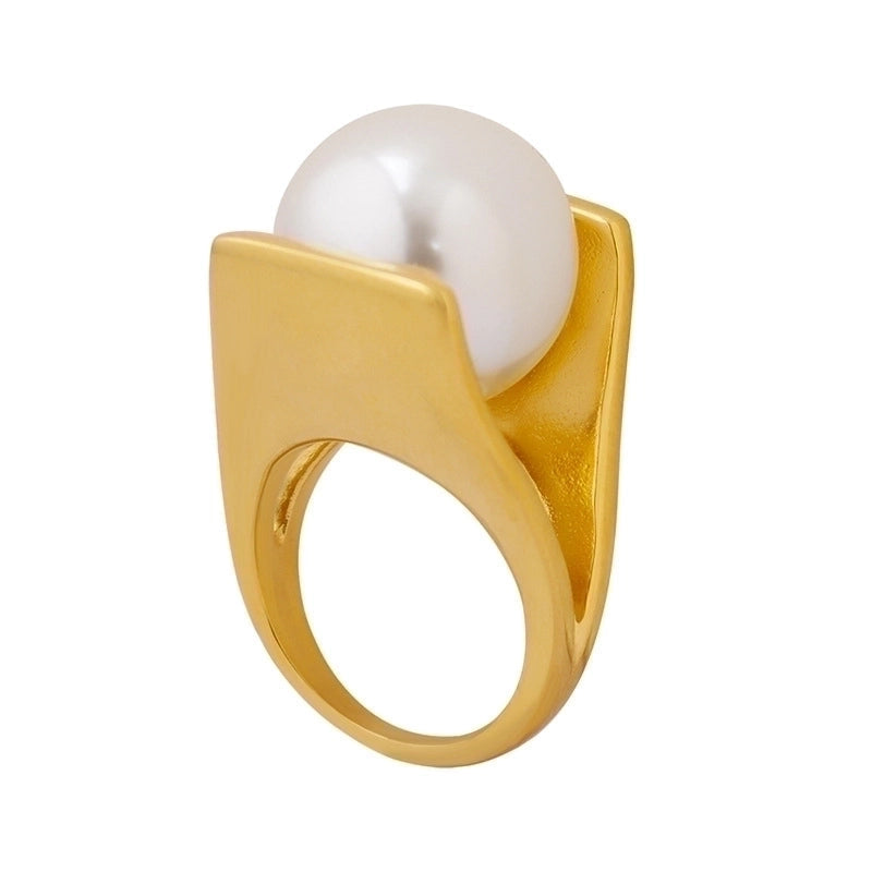 Retro geometric titanium steel artificial pearl ring