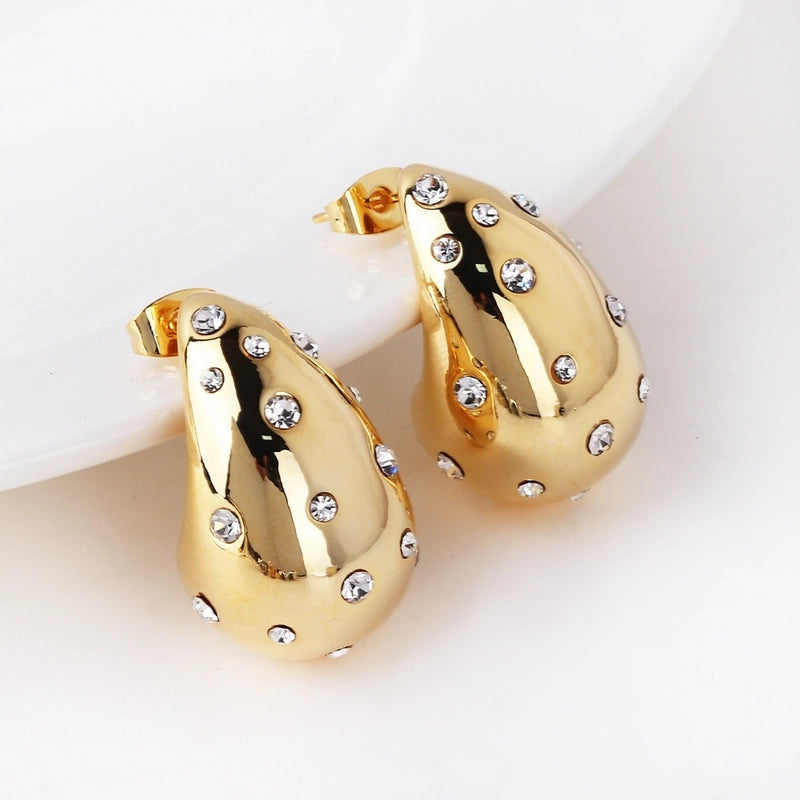 Vintage style water droplets 18k gold plated ear studs
