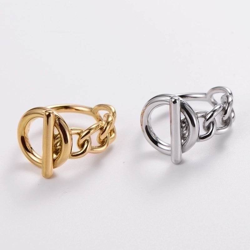 Chain print stainless steel 18k gold plated ring