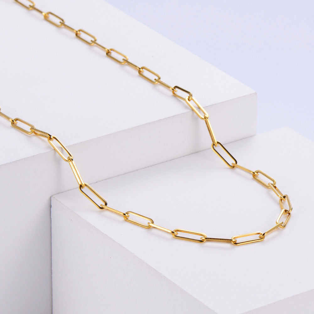 Paperclip geometric titanium steel necklace