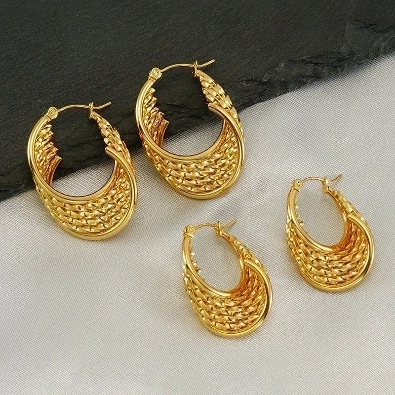 Elegant U shape hoop earring stainless steel (large)