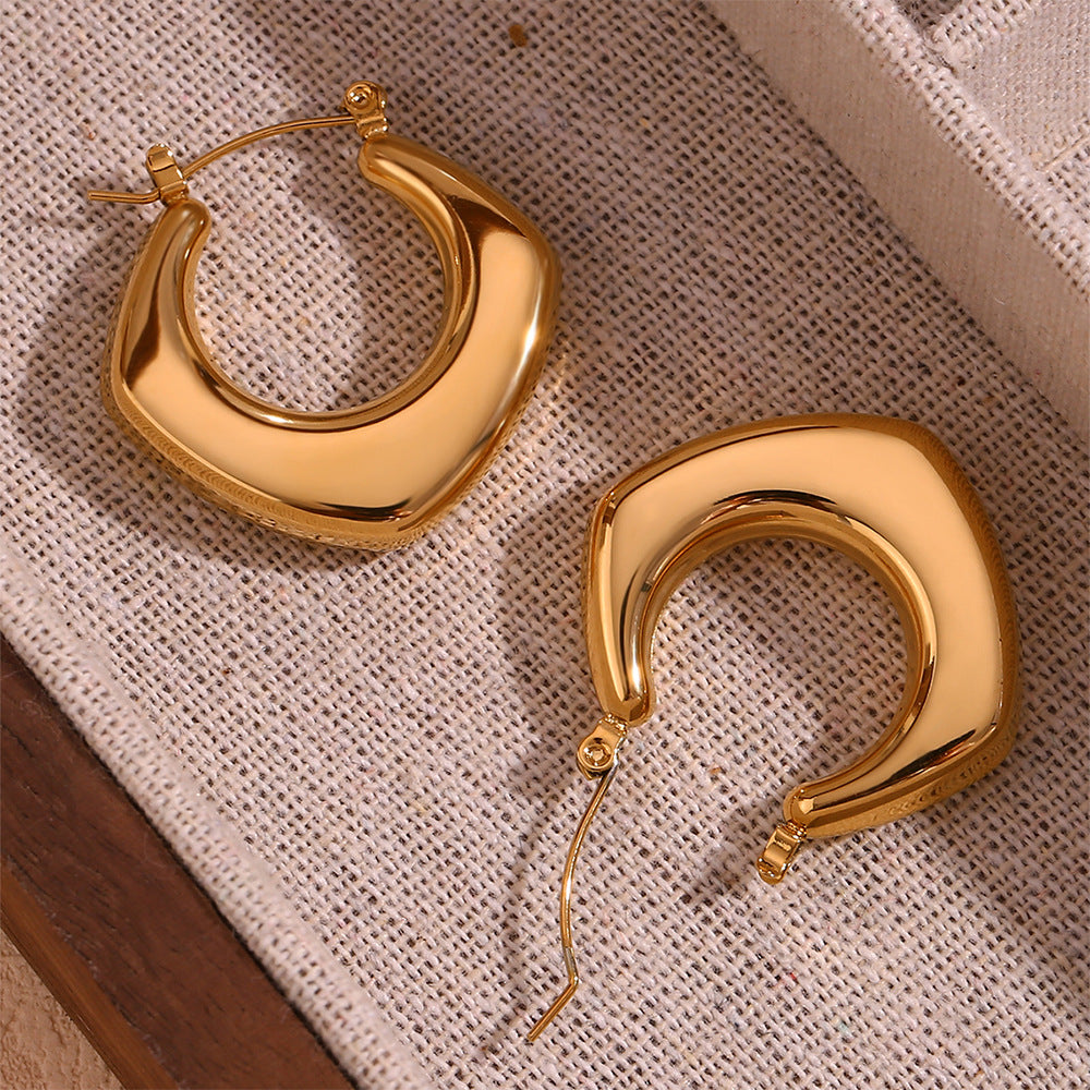 Quadrilateral geometric stainless steel 18k gold plated earrings