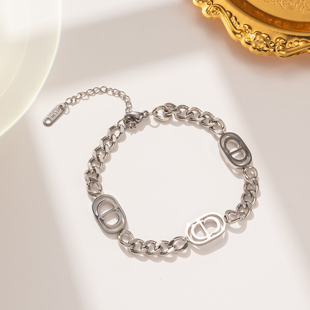 Woman geometric titanium steel 18k gold plated bracelet