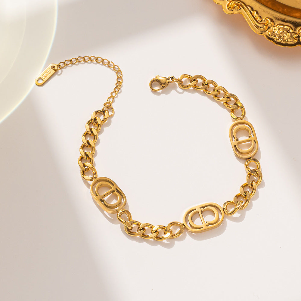 Woman geometric titanium steel 18k gold plated bracelet