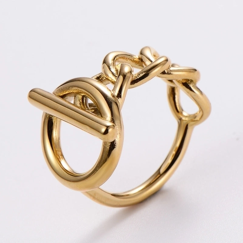 Chain print stainless steel 18k gold plated ring