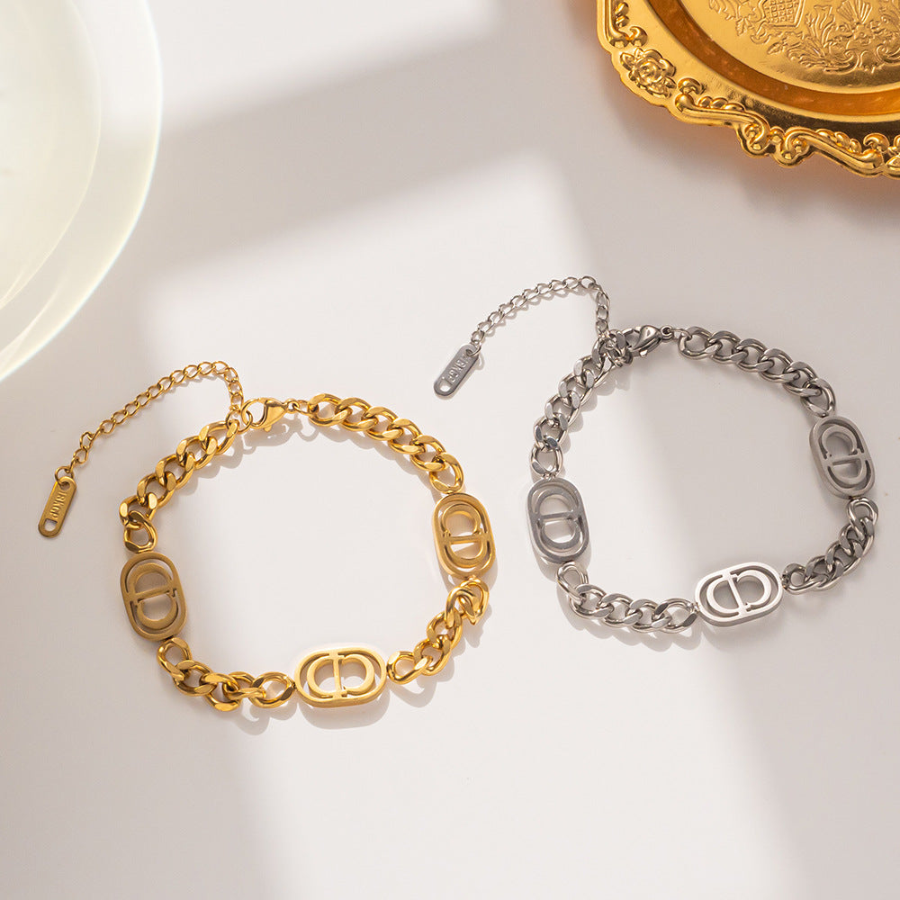 Woman geometric titanium steel 18k gold plated bracelet