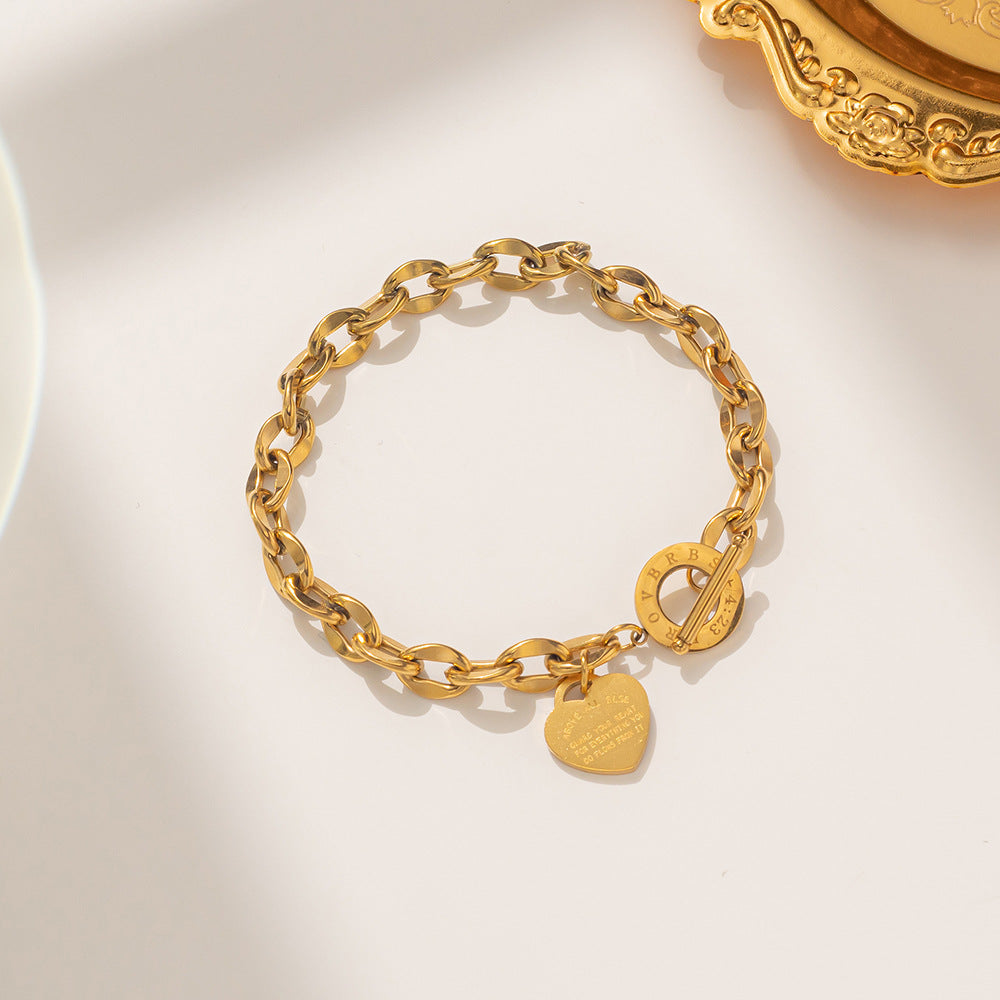 Heart letter rhombus titanium steel 18k gold plated bracelet