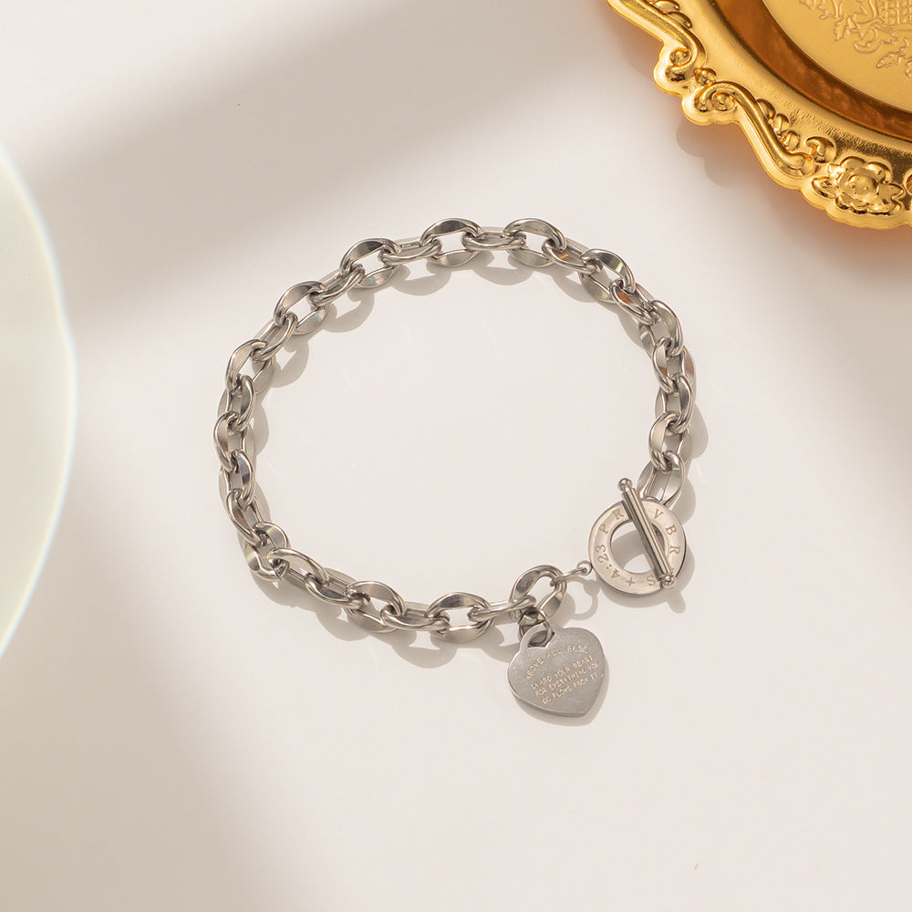 Heart letter rhombus titanium steel 18k gold plated bracelet