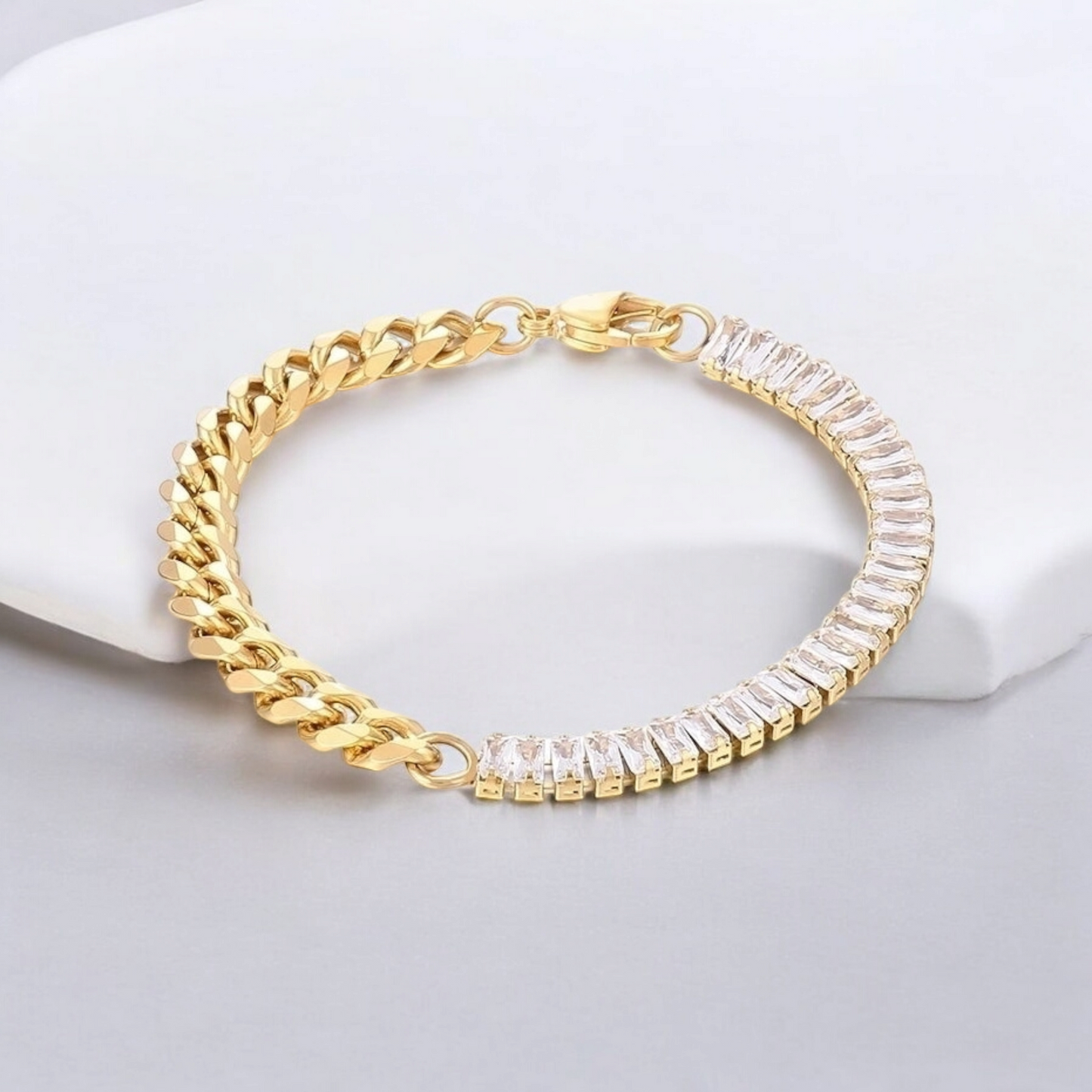 Geometric titanium steel plating 18k zircon set