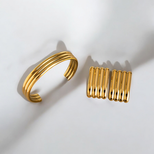 Stripe style 18k gold plated set